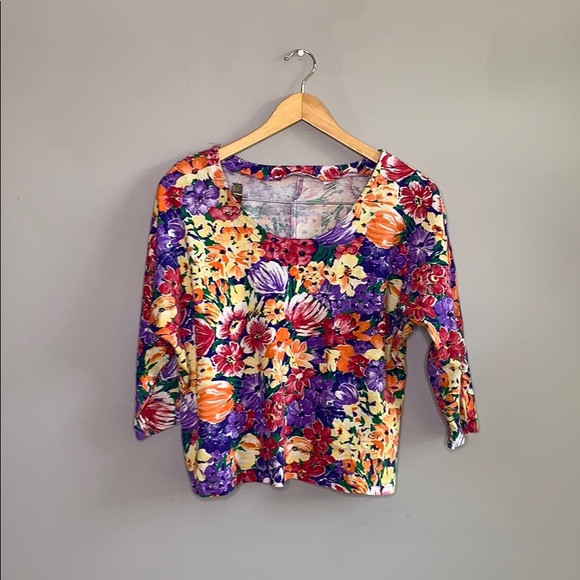 Express Tops - Express Vintage Bright Floral Crop Top
